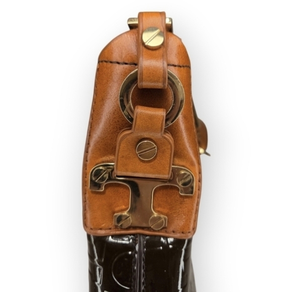 Tory Burch Embossed Patent Leather Shoulder Bag Brown - Picture 7 of 11